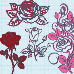 rose-sketch-2.png Fichier STL Décoration murale rose SET 4 pcs, outline, silhouette, pochoir, ornement de mariage・Plan pour imprimante 3D à télécharger, Allexxe