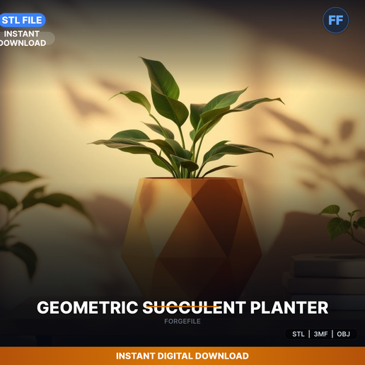 Low Poly Geometric Planter Pot, Faceted Diamond Shape, - 3D Printable STL File