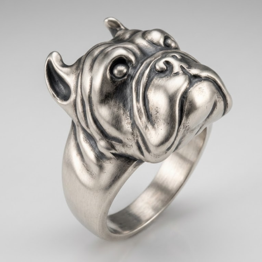 Bulldog Head Ring - Dog Ring