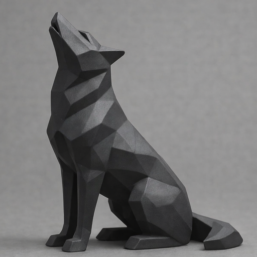 Low Poly Sitting Wolf – Support-Free FDM Sculpture