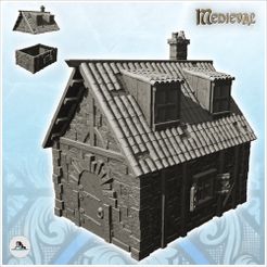 1-PREM.jpg Fichier STL Maison médiévale en pierre avec toit en tuiles et fenêtres à double toit (8) - Medieval Gothic Feudal Old Archaic Saga 28mm 15mm・Modèle pour impression 3D à télécharger