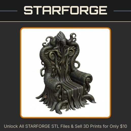 28mm Tentacle Throne Organic Design Eldritch Style Curved Armrests StarForge Kits 3D Print STL File - 3D model önizlemesi