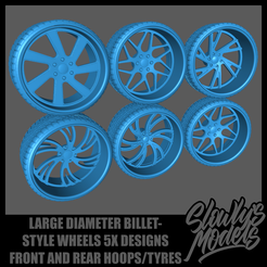 aa STYLE WHEELS SK DESIGNS FRONT AND REAR HOOPS/TYRES Large Diameter Billet Wheels x5 Designs