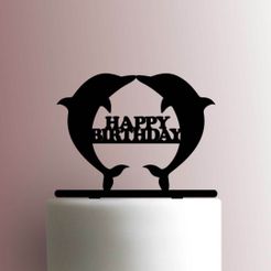 JB_Dolphin-Happy-Birthday-225-A235-Cake-Topper.jpg Archivo STL TOPPER HAPPY BIRTHDAY DOLPHIN・Plan de impresora 3D para descargar