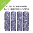 etsy-view1.jpg Holiday Decor Texture Mini Rollers for clay, mistletoe, amaryllis, jungle bells, pinecones, bows,  Set #65