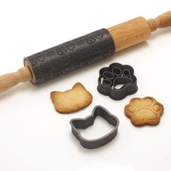 set_3_neko.jpg Set de cuisson Neko - Découpeur de biscuits pour chat / rouleau à pâtisserie