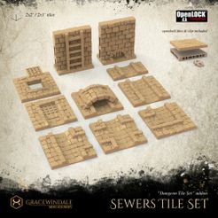 Gracewindale-1000X1000-sewers-tileset.jpg STL file Sewer Tiles Set (addon)・Template to download and 3D print