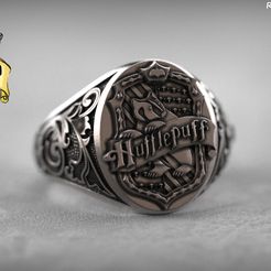 111.jpg STL file Hufflepup Crest Harry Potter Gents Ring・3D printable model to download