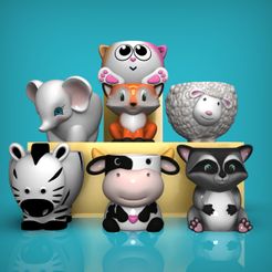 untitled.1180.jpg Cute little animals planters 3D print model