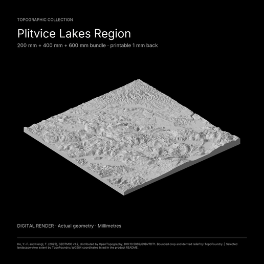 Plitvice Lakes Region, Croatia 3D Terrain STL + 3MF | 200 mm + 400 mm + 600 mm - STL and 3MF Bundle