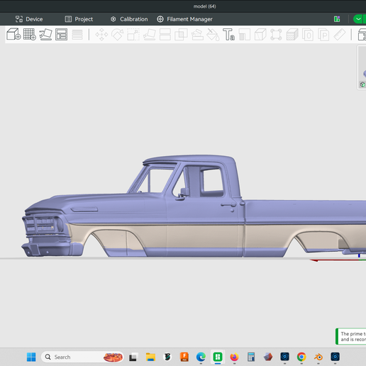 1972 Ford F-100 Ranger XLT pickup truck model, hollow shell body, 1/24 scale true, rc truck, rc rock crawler, trail truck, 3d print