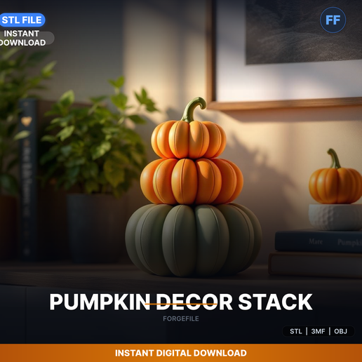 Stacked Pumpkins Decoration, Fall Autumn Decor, Three - 3D Printable STL File