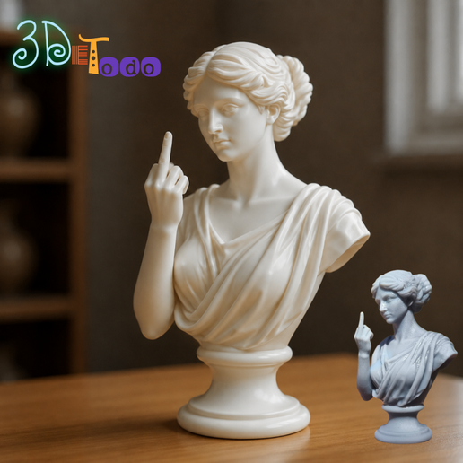 Divertida estatua de busto griego – Decoración con el dedo medio – estatua grosera v5