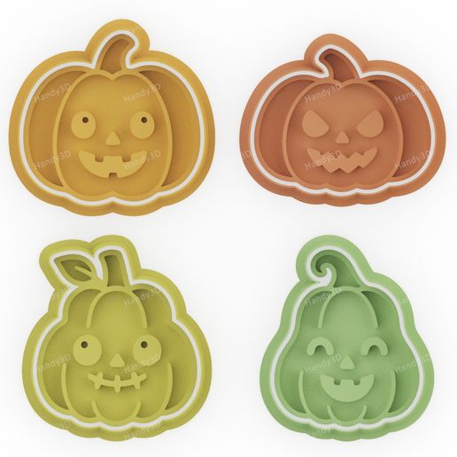 Halloween Pumpkin Cookie Cutter & Stamp Set – 4 Designs – 3 Sizes