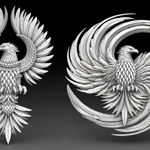 Eagle Emblems Collection – 2 Ornate 3D Printable Eagle STL Models