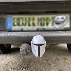 Mando_on.jpg Free STL file Mandalorian Helmet hitch tow ball cover・Design to download and 3D print, zettlerm