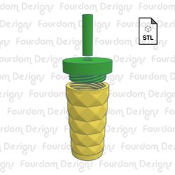 Untitled-3.jpg Файл 3D Брелок для ключей Starbucks Inspired Pineapple Tumbler со съемной коробкой для таблеток с завинчивающейся крышкой・Идея 3D-печати для скачивания