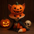 Fox-with-pumpkin-head-and-cape.png Fox with Pumpkin Head and Cape 3D Print STL