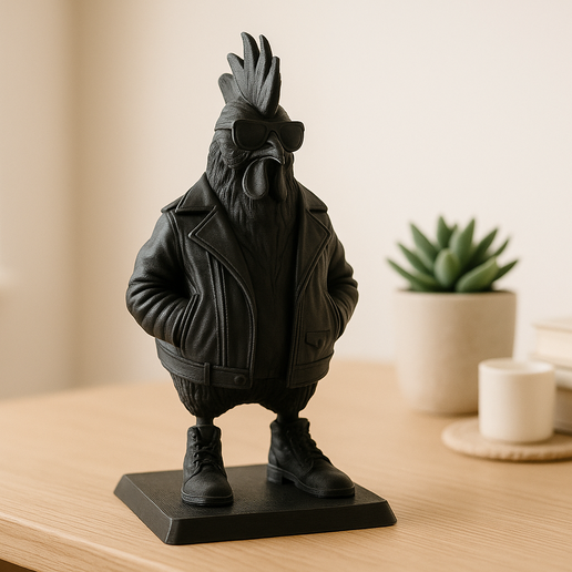 Punk Rooster Figurine - Cool Rock Desk Decor