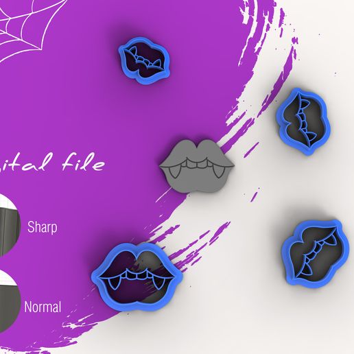 Halloween Vampire Mouth Polymer Clay Cutter | Digital STL File | 4 Sizes | 2 Cutter Versions 3D model