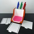 IMG_3195.jpg STL/3MF files for Sticky Notes Organizer with stencils and pen holder. Desk organizer.
