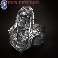 egyptian_skull_v1_ring_a1.jpg Fichier 3D Crâne égyptien v1 Bijoux de bague・Objet imprimable en 3D à télécharger, AKS-Designs