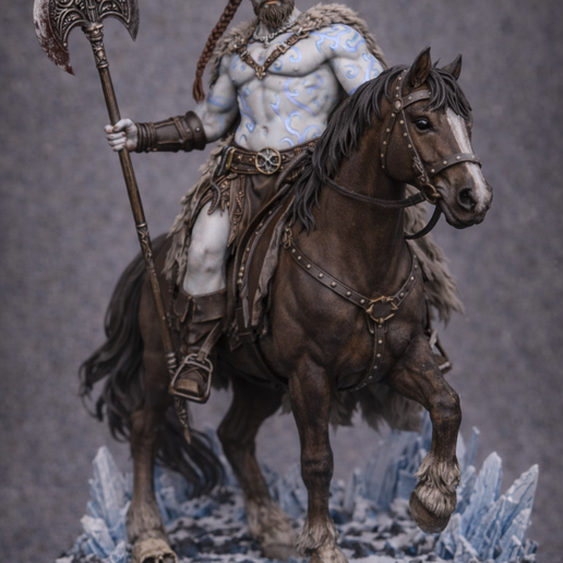 Ice Barbarian Warlord on Horse – 50mm Fantasy Miniature