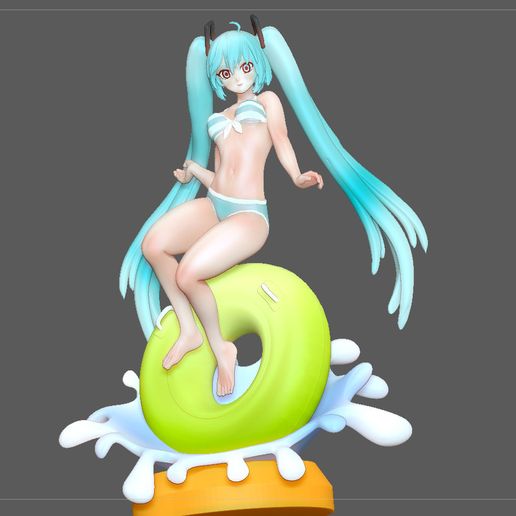👧 hatsune MIKU SWIM SUIT CUTE PRETTY GIRL ANIME CHARACTER・ 3D