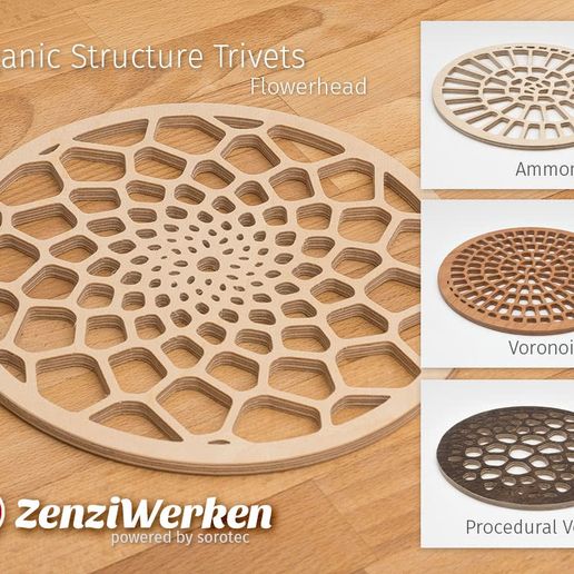 Various Organic Structure Trivets cnc/laser 3D model