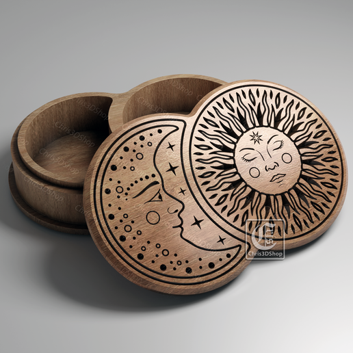 Sun and Moon V-Carved Jewelry Box - Files for CNC (svg, dxf, eps, ai, pdf, stl)
