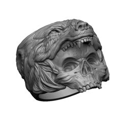 Wolf-Skull-Ring.jpg Файл STL Кольцо с черепом волка・Дизайн 3D принтера для загрузки