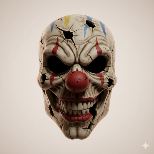 Skeleton clown mask with rips - Halloween, spooky, scary, horror, creepy, haunted, October 31, trick or treat, pumpkin, jack o’ lantern, jackolantern, ghost, skeleton, skull, zombie, witch, vampire, monster, mummy, Frankenstein 3D Model 3D model