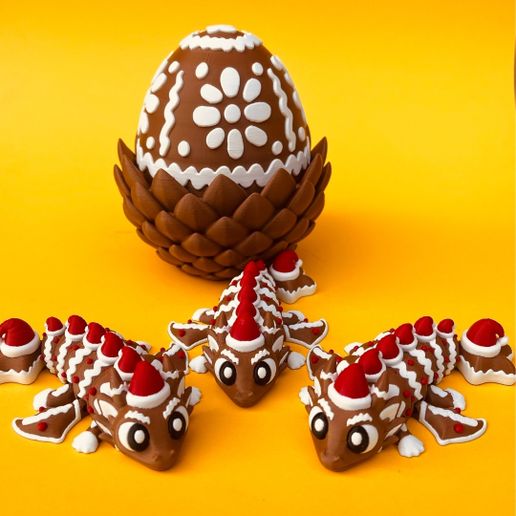 Gingerbread-Dragon-And-Egg-STL-3D-Print-Files-5.jpg Articulated Gingerbread Dragon And Egg Storage Box, No Support For Printing, Flexi Winged Dragon