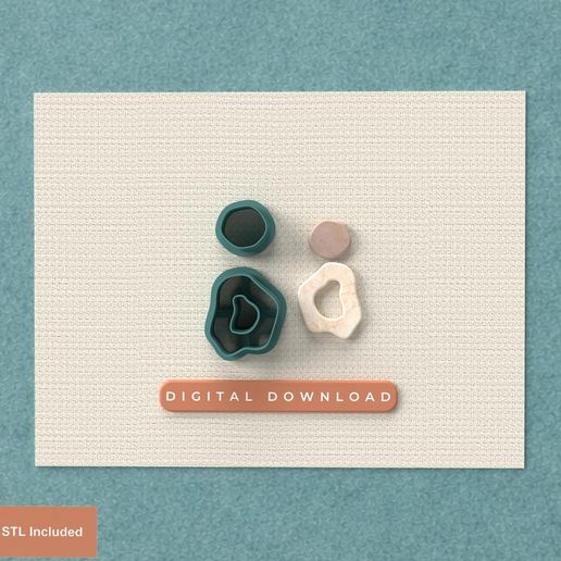 Polymer Clay Cutter Organic 026 | 3 Versions cut| 5 Sizes | Digital STL for 3D Printing