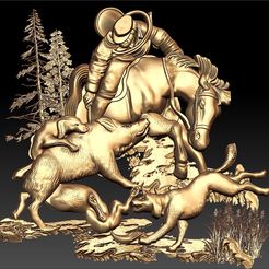 173.jpg Free STL file Hunting scene hunter on a horse with dogs and animal wild cnc art frame・3D print design to download