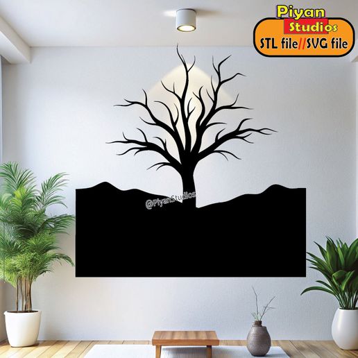 Nature tree wall art svg, STL file 3D model