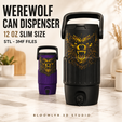 ChatGPT-Image-9-Agu-2026-13_24_32.png Werewolf Can Dispenser – 12 Oz Slim Can Holder STL 3MF | Wolf Halloween Drink Cooler | Multicolor 3D Print