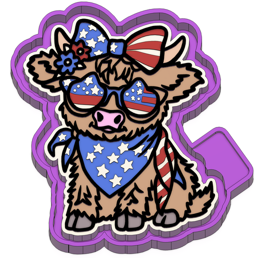 P4131.png 4th of july US Flag Highland Cow Freshie STL Mold Housing