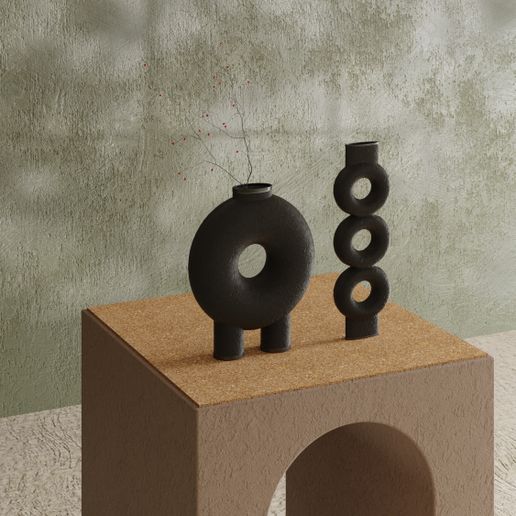 4.jpg Jarrones circulares apilados - Decoración moderna para el hogar, Imprimible en 3D