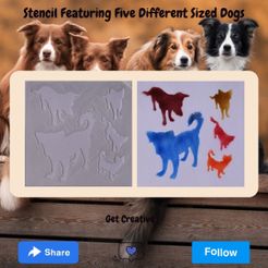 Doggone-Cute-Stencil-Featuring-Five-Different-Sized-Canines.jpg Fichier STL Pochoir représentant cinq chiens de tailles différentes・Design pour imprimante 3D à télécharger