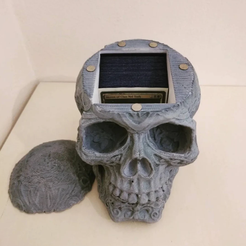 01.png STL file SKULL TRIBAL DECKBOX - magic the gathering tcg mtg card play game commander legacy edh modern zombie skeleton・3D printer design to download
