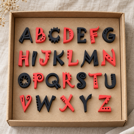 Decorative Alphabet Letters A-Z – Spiral & Geometric Letter Set | STL