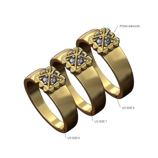 Diamond pyramid ring Us sizes 6 7 8 3D print model 3D model