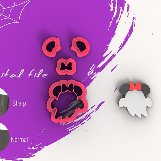Halloween Minnie Ghost Polymer Clay Cutter | Digital STL File | 4 Sizes | 2 Cutter Versions 3D model