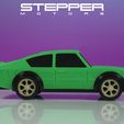 Stepper_Motors_70s_fastback_V2_01b.jpg Stepper Motors 70's 4 cyl race day Euro fastback toy car - multi-part - no supports - easy print