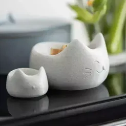 Cute-cat-bowl.webp 3D file bowl in the shape of cute kitty・3D printing template to download, Mk5623807
