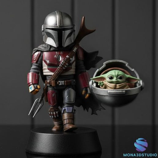 The Mandalorian and Grogu (Baby Yoda) - Chibi 3D Model - Presupported STL