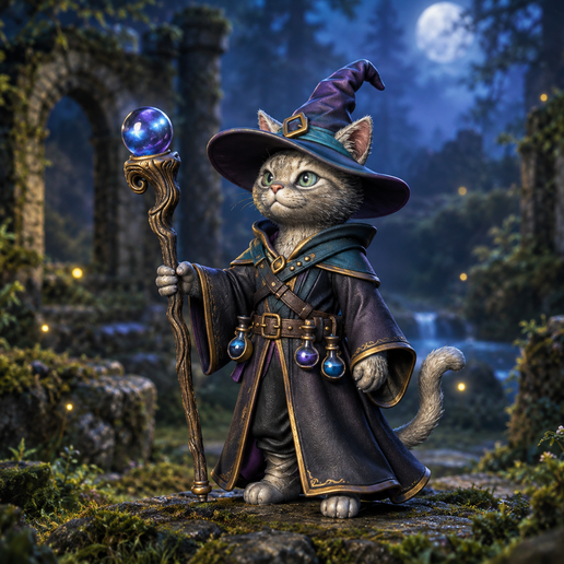 Cat Wizard – Fantasy Mage STL
