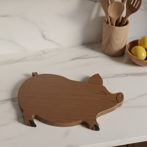 Pig Tray STL – Wooden Cutting Board CNC Model - 3D model önizlemesi