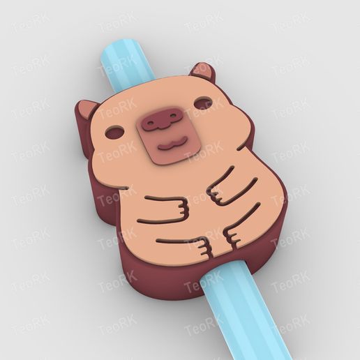 Straw Topper capybara Fits Standard & Stanley Straws | STL, 3MF pre-painted